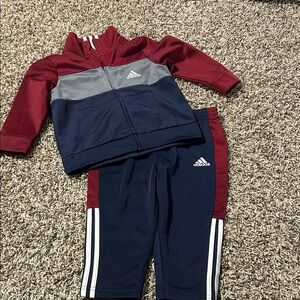 Adidas Kids' Burgundy and Navy Tracksuit 12m
